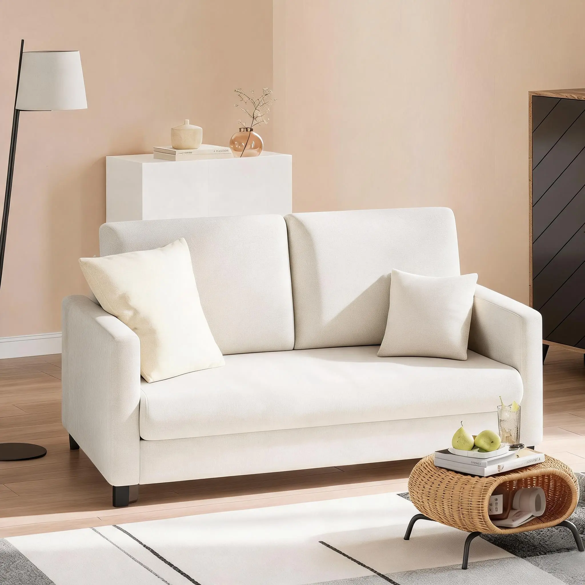 Chenille Loveseat Sofa for Small Spaces, Tool-Free Quick Setup 2 Person Accent Couch for Living Room and Bedroom, Compact Mini Sofa for Apartment, Beige