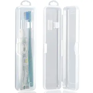 2 Pack Travel Size Toothbrush Case Holder Portable Clear Toothbrush and Toothpaste Storage Container Hard Plastic Transparent Carrying Box for Traveling