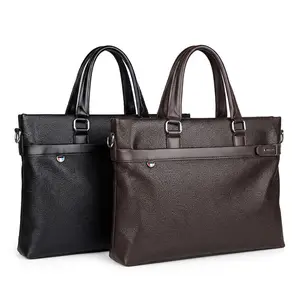 Men's Soft Leather Briefcase, Large Capacity Business Handbag with Zipper Closure, Polyester Cotton Lining, Black & Brown Options