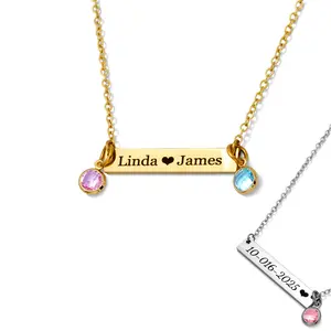 JEXIVA Personalized Name Bar Necklace Gold Plated Stainless Steel Adjustable Chain Engraved Birthstone Charm Gift for Mom Her Birthday Anniversary