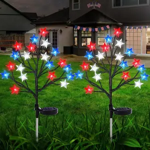 Red White Blue Star Solar Stake Lights – LED Patriotic Outdoor Decor for Yard, Pathway & Spring Garden, Perfect for Independence Day & Memorial Day, 4th of July Celebration Gift for USA Home Decor Lovers