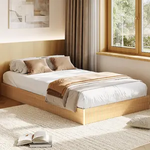 Fluted Design Wood Bed Frame, Sturdy Wooden Platform Bed, Noise-Free & Easy Assembly, No Box Spring Needed