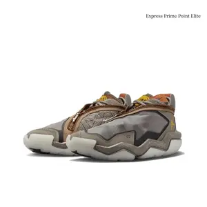 Grey & Brown Low-Top Basketball Sneakers, Suede & Fabric Upper, Zip Closure, Shock-Absorbing Cushion, Non-Slip Outsole, Performance Athletic Trainers For Men