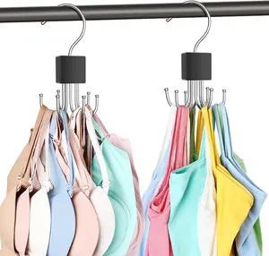 2 Pack Tank Top & Bra Hangers for Closet Organizer, 360° Rotating Metal Bra Organizer Holds Up to 54 Items, Space Saving Closet Storage for Tank Tops, Bras, Scarves, Purses & Accessories