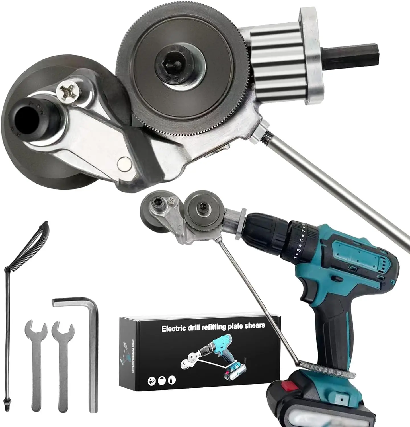 Newest Electric Drill Cutting Machine, Metal Punching Shear Drill Attachment with DIY Adapter, Metal Sheet Cutting Machine for Cutting Iron, Whiteboar