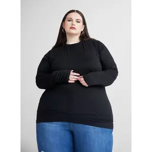 Essential Crew Neck Full Length  Top - Black