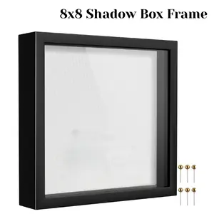 8x8 Shadow Box Frame Display Case with Linen Back & Push Pins, Memory Box for Photos, Flowers & Tickets, Father’s Day Gift for Dad, Black