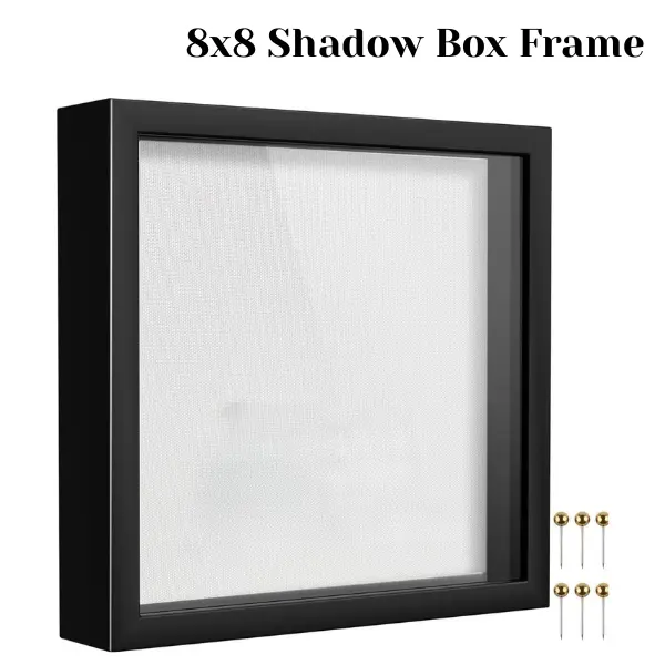 8x8 Shadow Box Frame Display Case with Linen Back & Push Pins, Memory Box for Photos, Flowers & Tickets, Father’s Day Gift for Dad, Black
