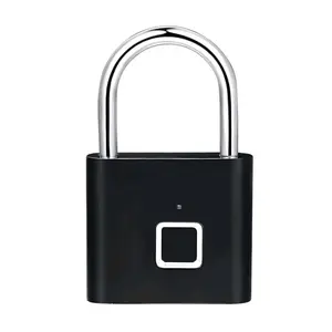 Smart Fingerprint Padlock - Black with Stainless Steel Handle, Ideal for Secure Password Storage