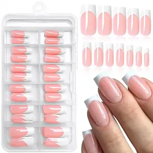 French Tip Press on Nails, 120pcs/box Medium Square Fake Nails, Waterproof DIY Nail Art Supplies for Home Salon Use