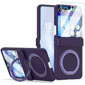 for Samsung Galaxy Z Flip 7 Case Magnetic with Hinge Protection& Screen Protector & Kickstand [Compatible with MagSafe],Slim Protective Phone Case Cover for Z Flip 7 - Dark Purple