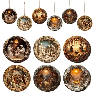 12-Piece Wooden Christmas Tree Ornaments Set, Nativity Scene Decorations for Home & Party Decoration, Perfect Christmas Gift Idea