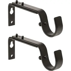 Adjustable Curtain Rod Brackets, 2 count  Rod Brackets for Wall, Curtain Rod Holder, Drapery Rod Holders Hardware Window Curtain Rod Support Hanger for 7/8 or 1-Inch Rod (Black)