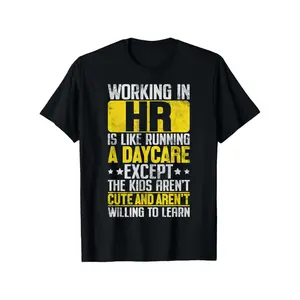 Men's Round Neck Streetwear T-Shirt - 100% Cotton Casual Short Sleeve Top, Funny HR Office Joke Apparel, Human Resources Employee Appreciation Gift with HR Slogans, S-XXXL Sizes, Black with White & Yellow Print (For Men & Women)