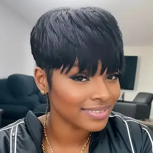 Cikana Hair Short Human Hair Pixie Cut Wig Straight Hair Brazilian Hair Wig For Black Women Machine Made Wig With Bangs Cheap Human Hair Wig