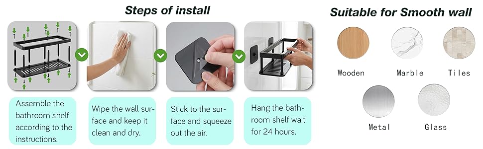 Shower, Self-Shelves Basket, 2 Pack Large Capacity Shower Shelve with Hook Rack, No Drilling Organizers and for Home (4, Black)