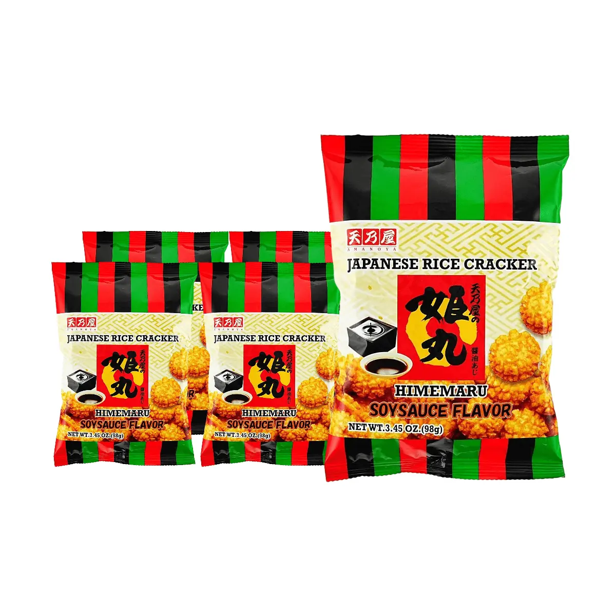 AMANOYA Hime-maru Japanese Rice Crackers Soy Sauce Flavor - 5 Pack (98g Each) - Savory Senbei Snacks