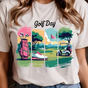 Preppy Watercolor Golf Day T-Shirt, Brush Stroke Golf Lover Shirt, Preppy Golf Day Tee, Golf Club, Masters Golf, Unisex Cotton Tee