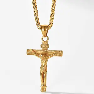 U7 Jesus Cross Crucifix Pendant Necklace Stainless Steel No Tarnish Hypoallergenic Necklace Christian Jewelry Gift for Women Men