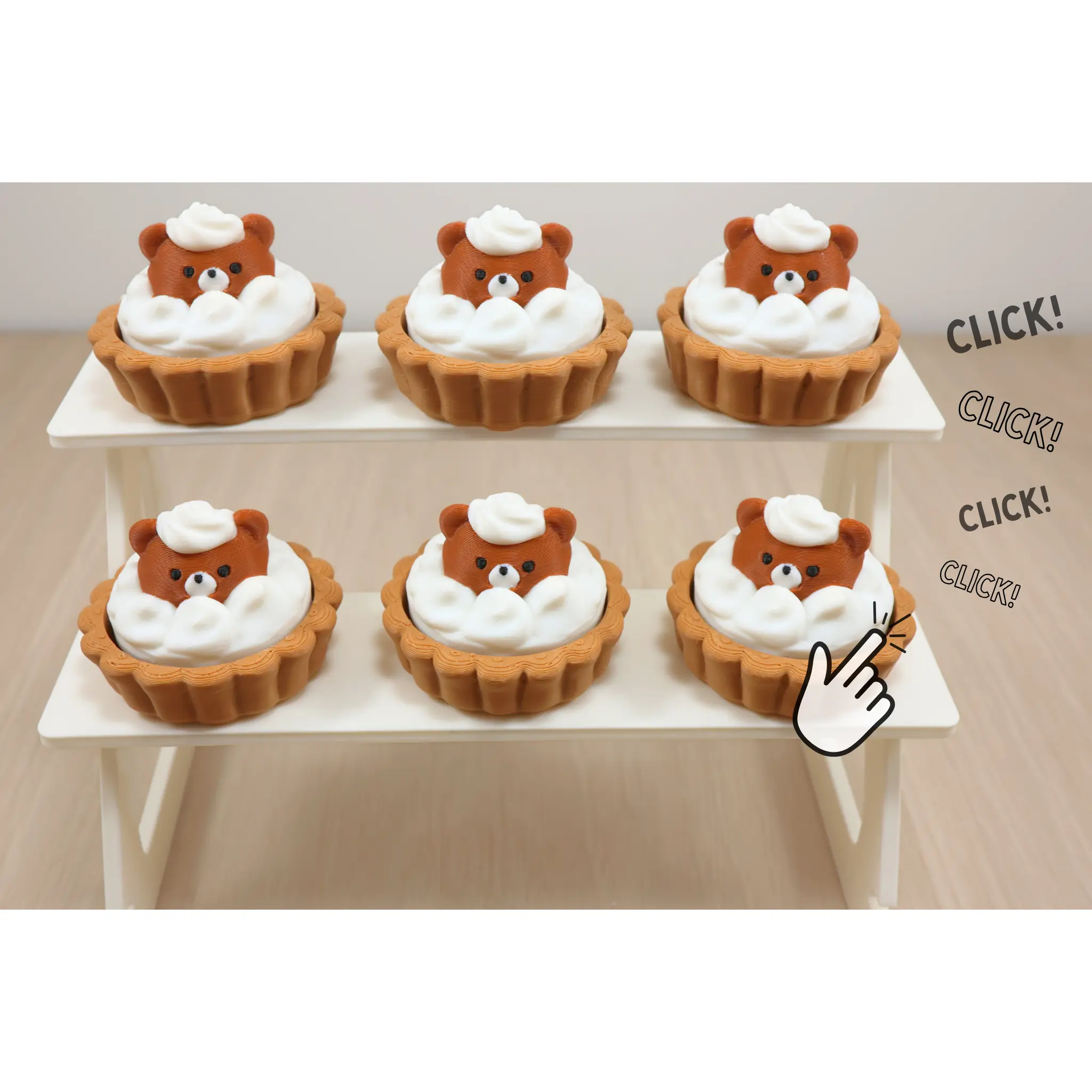 3D Printed Bear Dessert Clicker Fidget Toy