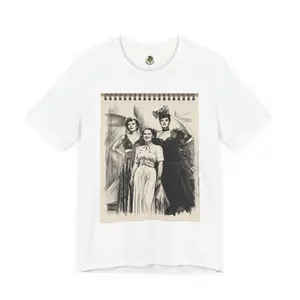 Women's Short-Sleeve Ribbed Cotton T-Shirt, Unisex "Society Women" Sketchbook Collection, Versatile for Pairing with Jeans, Jackets, Slips