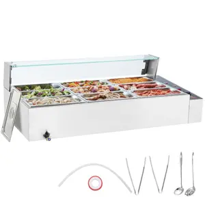 VEVOR 9-Pan Commercial Food Warmer, 9x 5QT Electric Steam Table with Glass Cover, 1500W Countertop Stainless Steel Buffet Bain Marie 86-185F Temp Control for Catering, Restaurants, SilverVEVOR Super Brand Day