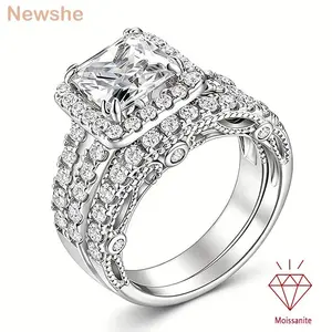 New Ladies Certified Moissanite Wedding Ring Set 8mm Certified D Color V VS 1 Princess Cut Engagement Ring Platinum Plated