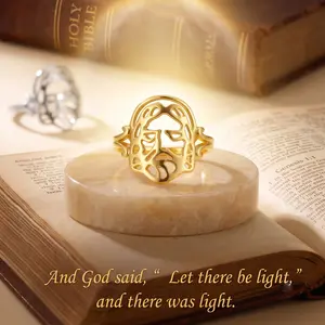 OLDT Artistic Jesus Outline Ring, 14K Gold Plated Meaningful Christian Jewelry, Biblical Faith Band & Religious Gift for Christ Followers (Sizes 6-9)