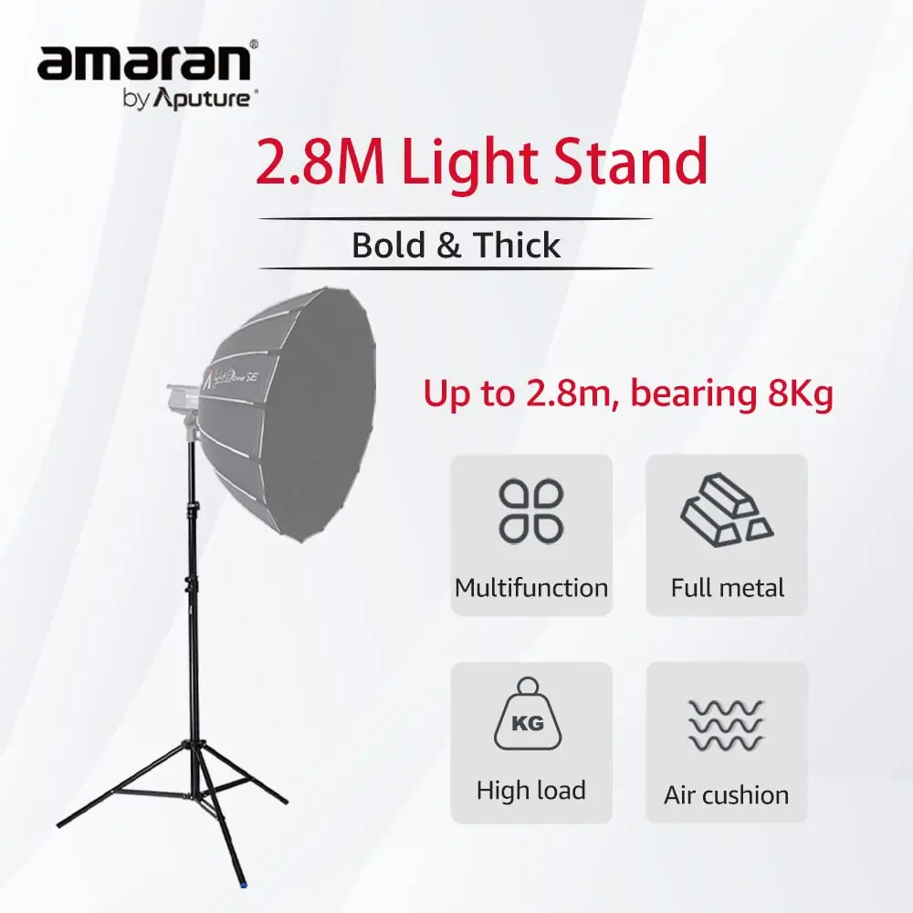 amaran 9.1ft(2.8m)/6.5ft(2m) Light Stand, Thick Aluminium Design