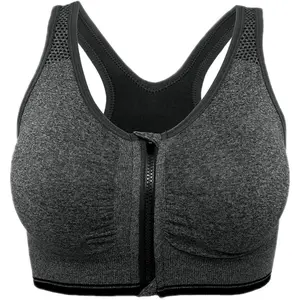 Womens Zip Front Sports Bra Wireless Post-Surgery Bra Racerback Yoga Sports Bras