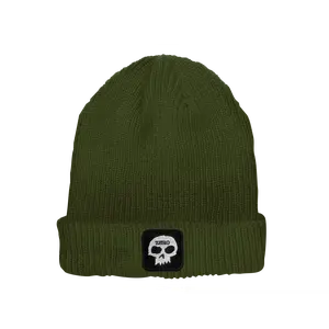 SKULL PATCH BEANIE - OLIVE