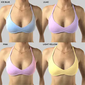 4-pack Yoga V-Strap Open Back Low Support Halter Sports Bra - High Stretch, Durable Fabric, Firm Fit, Breathable & Sweat-Wicking Top for Summer Activities