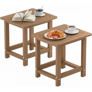 16" HIPS Weather-Resistant Adirondack Side Tables Set of 2, Small Square End Tables, Patio Tables, Backyard Tables, Poolside Tables, Porch Tables, Balcony Tables, Indoor/Outdoor Durable Teak Tables, Outdoor Furniture