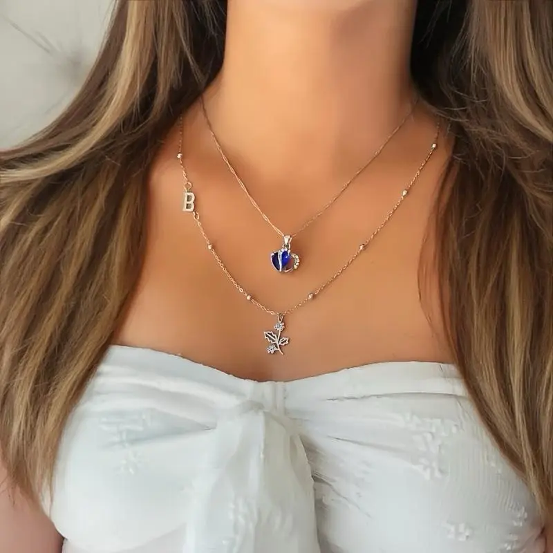 Personalized Stainless Steel Layered Necklace With Custom Birthstone Birthflower And Initial High Quality Fashion Jewelry For Women