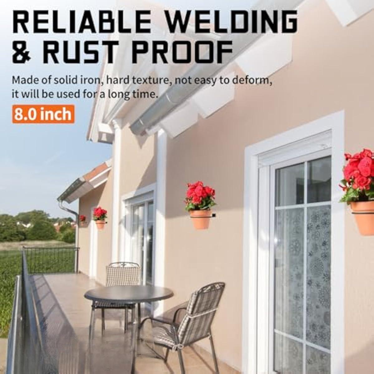 8in Wall Flower Pot Holder Ring Plant Hanger 2Pack, Metal Planter Hooks Wall Mounted Bracket Heavy Duty for Outdoor Indoor