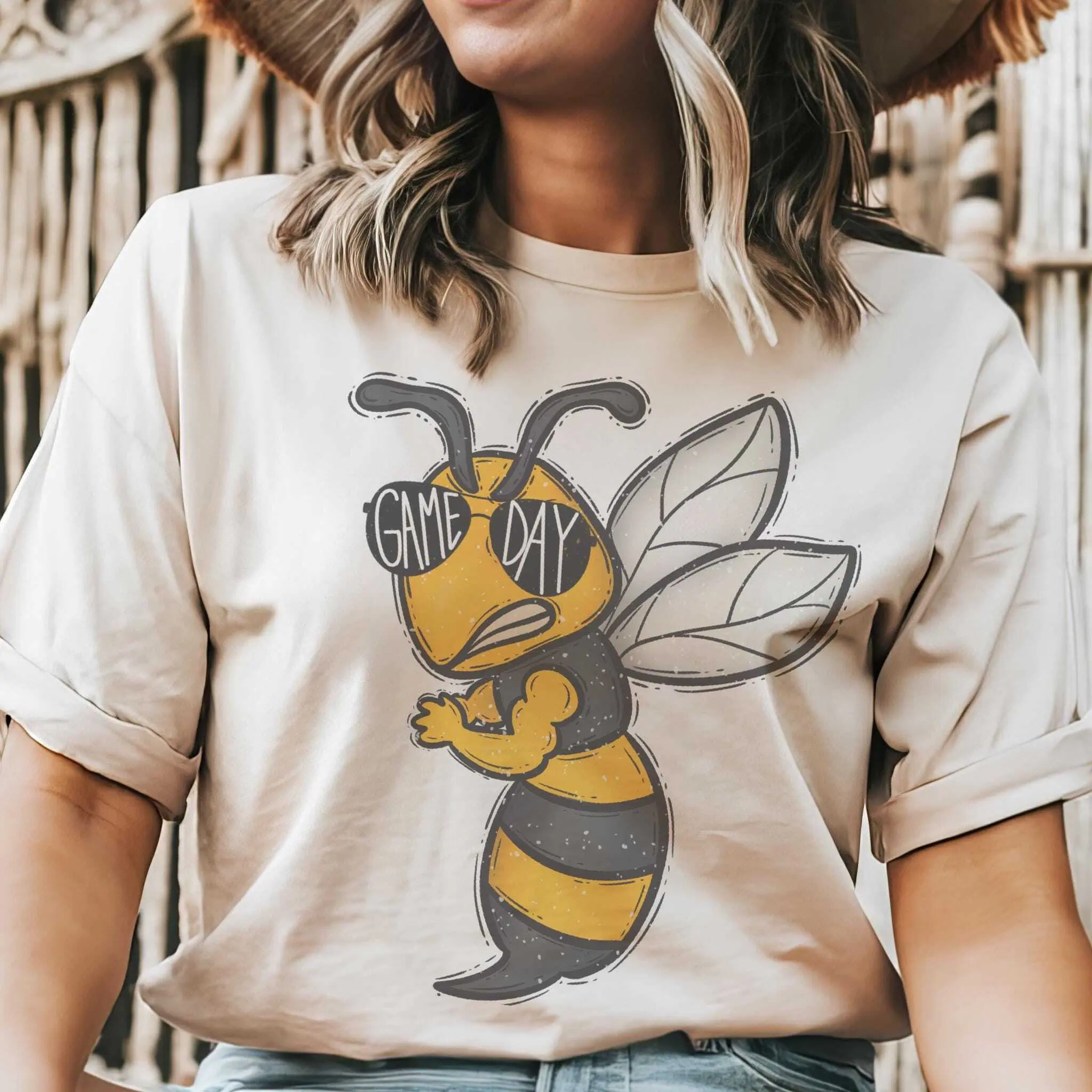 Game Day Hornets T-Shirt Yellow Jacket Hornet Mascot Graphic Tee | Jackets Spirit Wear | Cute Game Day T-shirt Cotton Trending