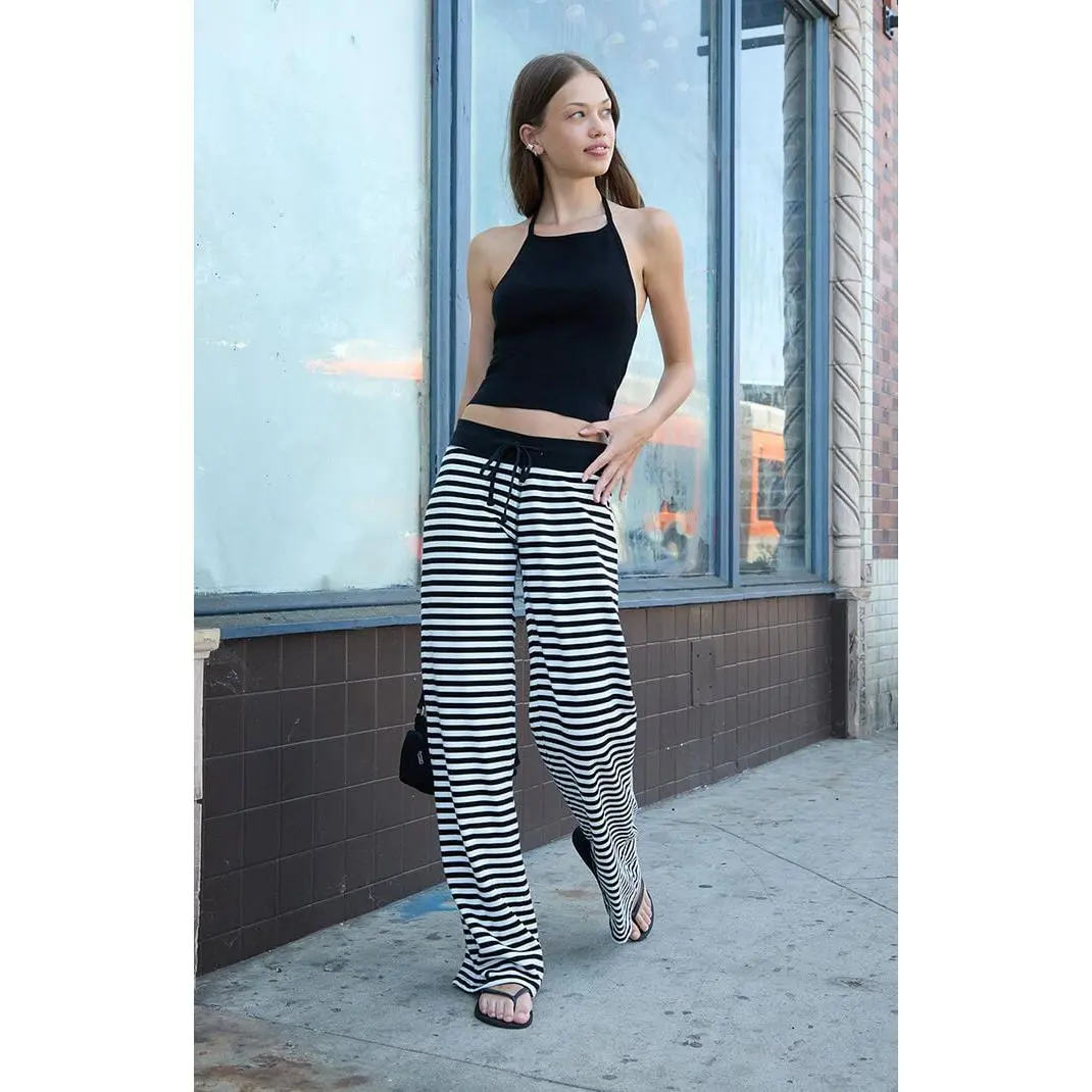 John Galt Women's Black and White Hilary Striped Yoga Baggy Sweatpants