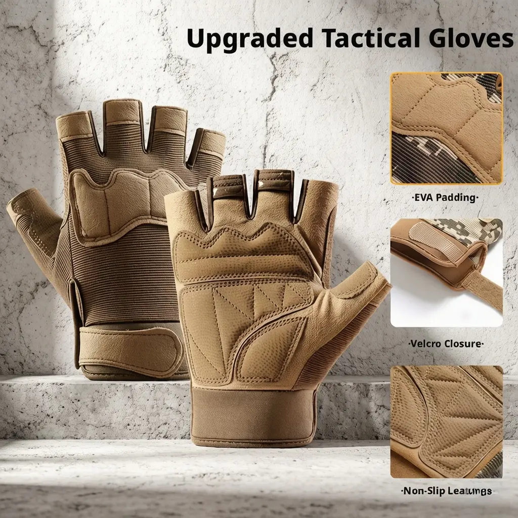 Men's Tactical Half-Finger Sporty Sports Gloves (A15B) - Anti-Slip, Wear-Resistant, Durable for Spring & Summer Outdoor Cycling, Hiking, Training