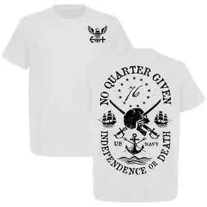 US Navy No Quarter Given Shirt, 1776 Independence or Death Skull Anchor Patriotic Nautical Tee for Veterans Men Women