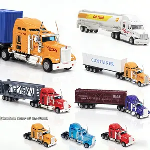 1/64 Scale Alloy Big Truck American Transport Car Model, 27cm/35cm Size, Inertia Metal Cast Toy, Random Head Color, Classic Car Collection Gift, Diecast Wheels