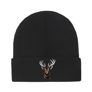 S&T Winter Warm Deer Antler Pattern Knitted Hat - Elastic Design, Multiple Colors Available (Black/Olive/White/Grey/Navy Blue) - Suitable for Hunting, Christmas, Casual Outdoor Activities - Durable Round Design