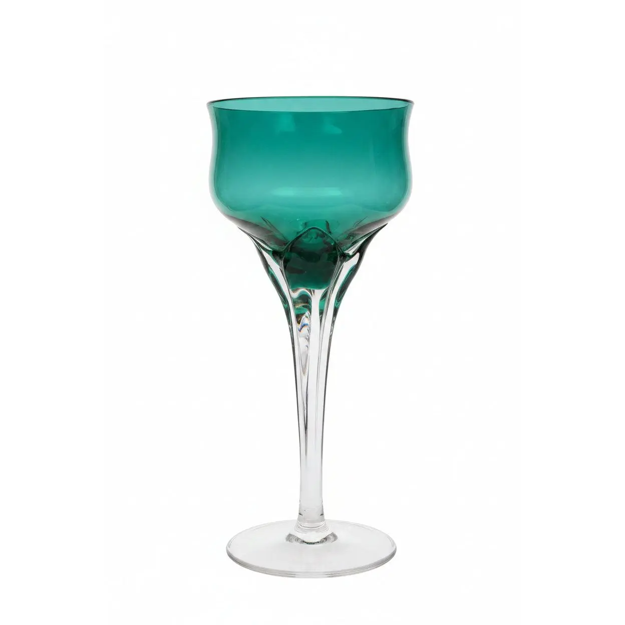 Vintage Empoli-Style Emerald Green Tulip Shape Art Glass Goblet - 7in Tall, 3in Wide Hand-Blown Collectible, Mid-Century Modern Italian Stemware for Display, Kitchenware Cocktail Glass, 3 Inches Wide