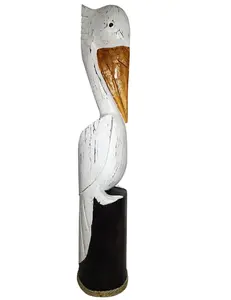 Huge 3 FT Hand Carved Sculpture Statue White Pelican ON Wood Piling, Tropical Nautical Decor