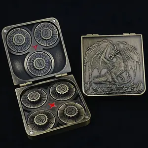 Unique Metal Foldable Dice Box with Magnets 7 in 1 Roulette DND Dice Spinner Featuring Dragon Design