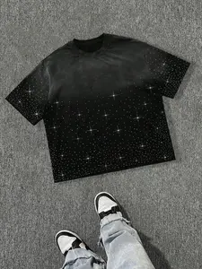 Men's Starry Rhinestone T-Shirt Gradient Washed Black Sparkly Streetwear Casual Party Tee