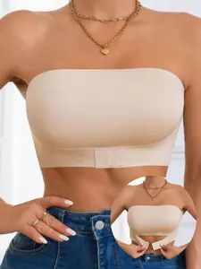 Women's Summer Solid Wireless Bandeau Bra, Minimalist Casual Comfortable Lingerie Top, Breathable and Medium Support for Daily Wear, Underwear, Strapless Seamless Bra