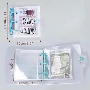 Money Saving Binder $1000 Challenge Reusable Budget Book with Cash Envelopes Blue A4 Size Daily Schedule Learning Material School Supply Gift PVC Waterproof bible study