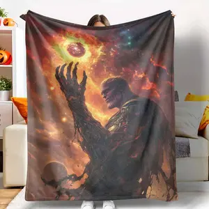 Cosmic Titan Flannel Blanket, Apocalyptic Nebula Print, UltraSoft, Warm, Lightweight, AntiPilling, Perfect for Bedroom, Living Room, Office, Travel, Home Decor, Thanksgiving Gift, Halloween Decor. tiktokshopspringglowup