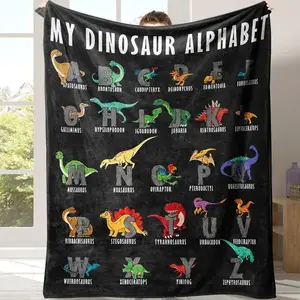 Cartoon Dinosaur Pattern Flannel Cozy Blanket, 1 Count Soft Comfortable Warm Napping Throw with Storage Bag, Dinosaur Print Blanket, Halloween Decor Sleeping Bedding Supplies
