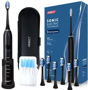 Sonic Electric Toothbrush for Adults & Kids – 6 Brush Heads, 90-Day Charge, IPX7 Waterproof, 5 Modes with 2-Minute Smart Timer, Travel Case & Dental Soft Picks, White
